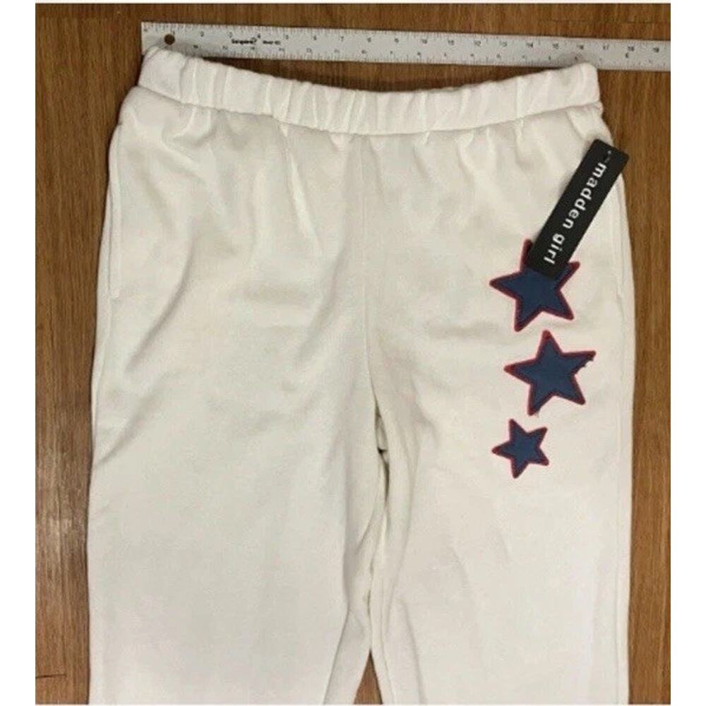Madden Girl Juniors' Patch Jogger Sweatpants Gardenia XL